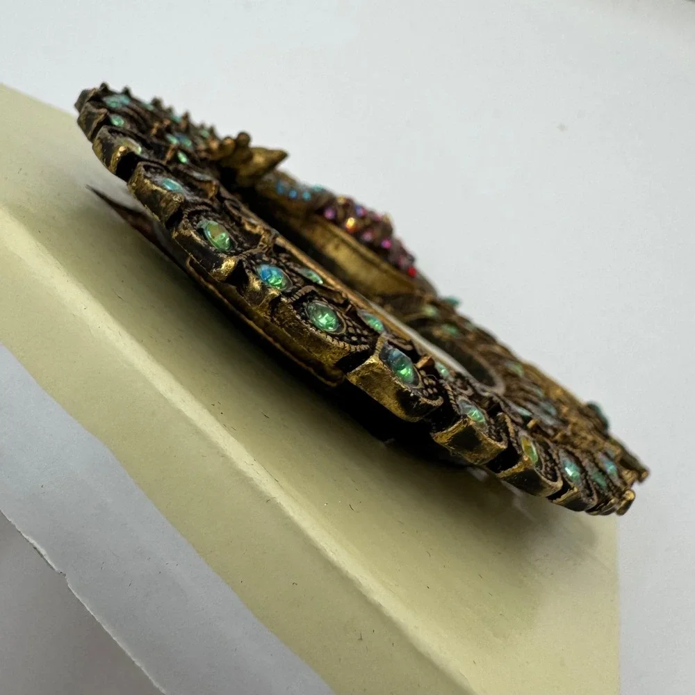Pier 1 Imports Peacock Desk Picture Frame Rhinestone‎ Jeweled Ornate Brass Tone